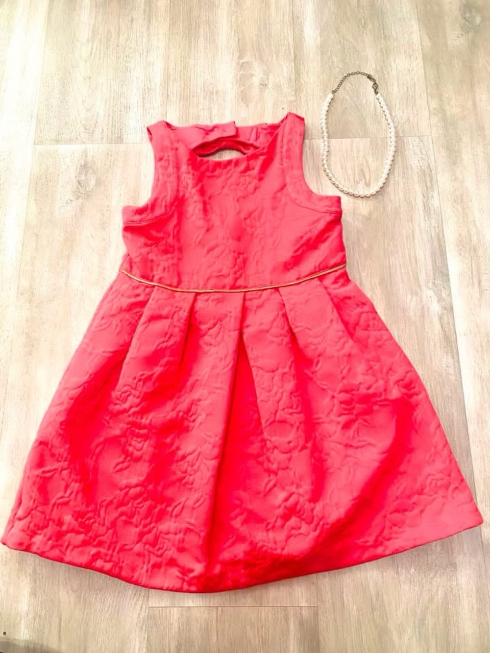 Janie and Jack Coral Pink Textured Party Dress with Gold Waist Trim